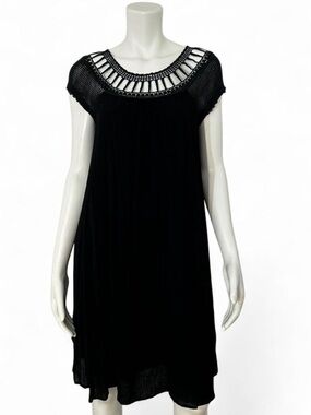 Free People NWT Black Crochet Neckline Flowy Lightweight Dress